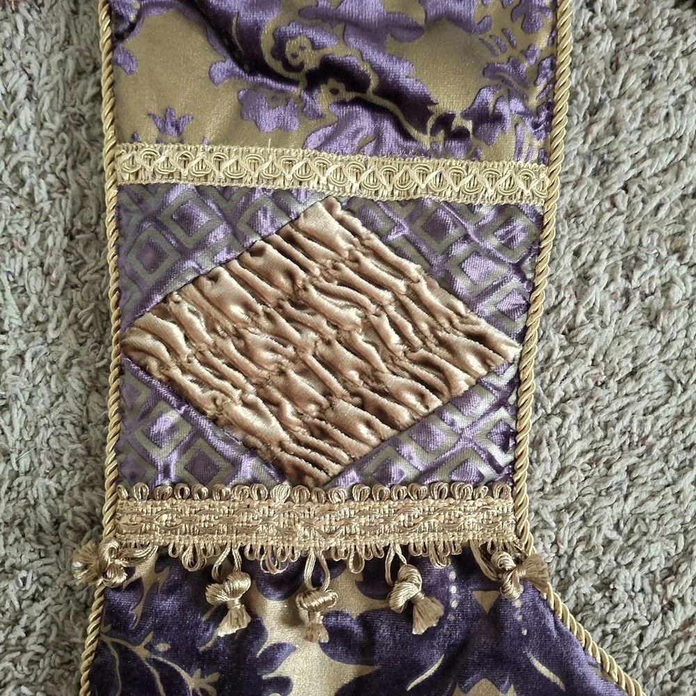 3pc Victorian Style Christmas Set Purple Velvet Tree Skirt &‎ 2 Stockings Tassel